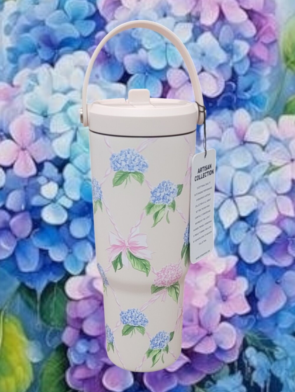 Hydrapeak Floral Hydrangea Nomad Travel Tumbler - Pastel Pink & Blue